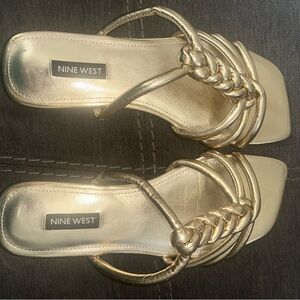 Nine West Metallic Gold Braided Strap Sandals